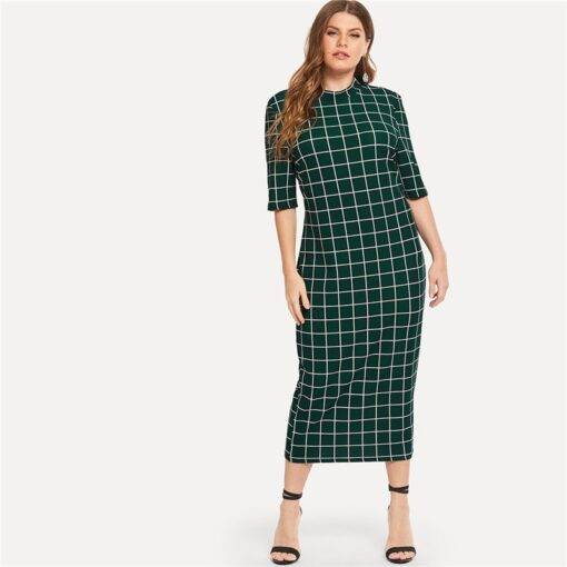 Women’s Plus Size Elegant Style Plaid Dress Dresses & Jumpsuits FASHION & STYLE cb5feb1b7314637725a2e7: Black|Green|White