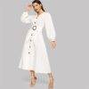 Women’s Bishop Sleeve White Belted Dress Dresses & Jumpsuits FASHION & STYLE cb5feb1b7314637725a2e7: White