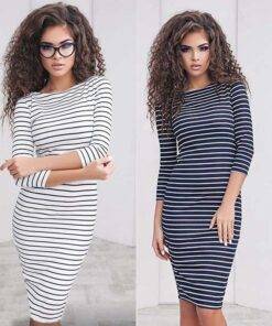 Women’s Striped Bodycon Dress Dresses & Jumpsuits FASHION & STYLE cb5feb1b7314637725a2e7: Black|White