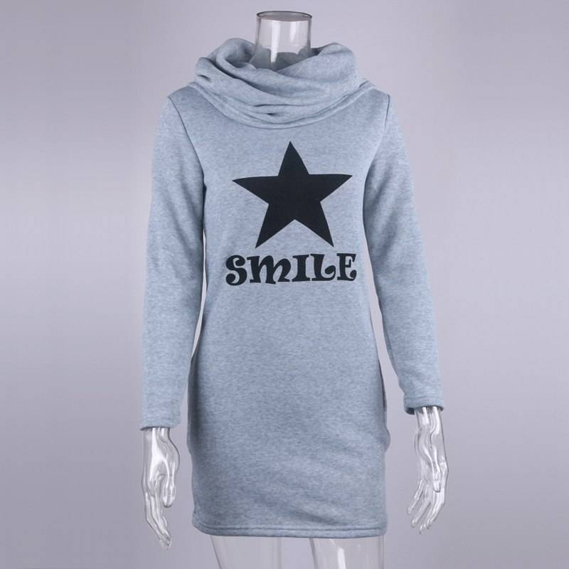 Women's Star and Smile Printed Turtle Neck Dress