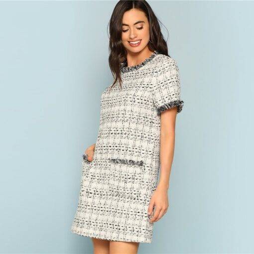 Women’s Plaid Shift Mini Dress Dresses & Jumpsuits FASHION & STYLE cb5feb1b7314637725a2e7: Gray