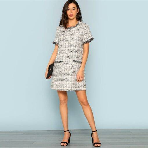 Women’s Plaid Shift Mini Dress Dresses & Jumpsuits FASHION & STYLE cb5feb1b7314637725a2e7: Gray