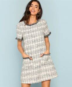 Women’s Plaid Shift Mini Dress Dresses & Jumpsuits FASHION & STYLE cb5feb1b7314637725a2e7: Gray 