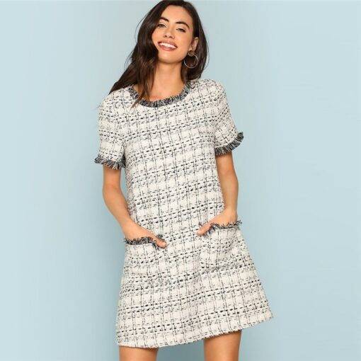 Women’s Plaid Shift Mini Dress Dresses & Jumpsuits FASHION & STYLE cb5feb1b7314637725a2e7: Gray