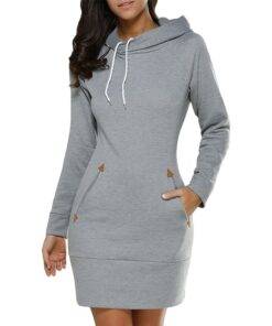 Women’s Sport Style Hooded Dress Dresses & Jumpsuits FASHION & STYLE cb5feb1b7314637725a2e7: Black|Dark Green|Dark Grey|Gray|Red 