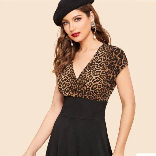 Women’s Leopard Print High Waist Dress Dresses & Jumpsuits FASHION & STYLE cb5feb1b7314637725a2e7: Black