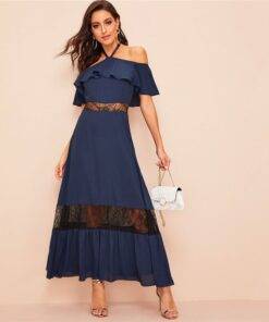 Women’s Ruffled Off Shoulder Navy Blue Dress Dresses & Jumpsuits FASHION & STYLE cb5feb1b7314637725a2e7: Navy Blue 