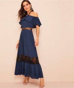 Women’s Ruffled Off Shoulder Navy Blue Dress Dresses & Jumpsuits FASHION & STYLE cb5feb1b7314637725a2e7: Navy Blue 