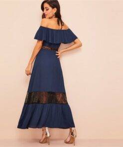 Women’s Ruffled Off Shoulder Navy Blue Dress Dresses & Jumpsuits FASHION & STYLE cb5feb1b7314637725a2e7: Navy Blue 