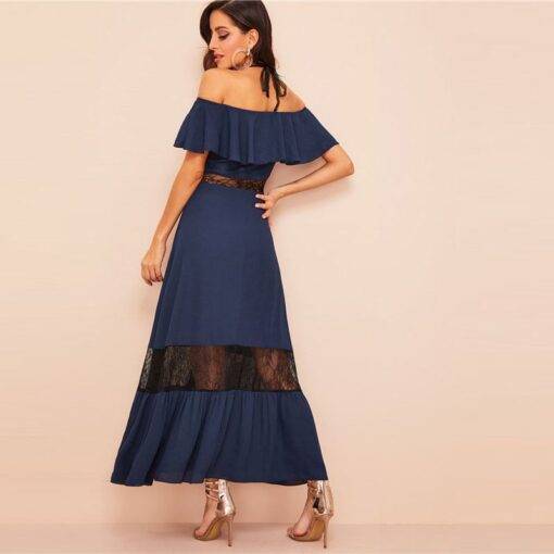 Women’s Ruffled Off Shoulder Navy Blue Dress Dresses & Jumpsuits FASHION & STYLE cb5feb1b7314637725a2e7: Navy Blue