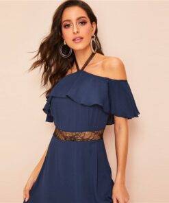 Women’s Ruffled Off Shoulder Navy Blue Dress Dresses & Jumpsuits FASHION & STYLE cb5feb1b7314637725a2e7: Navy Blue 