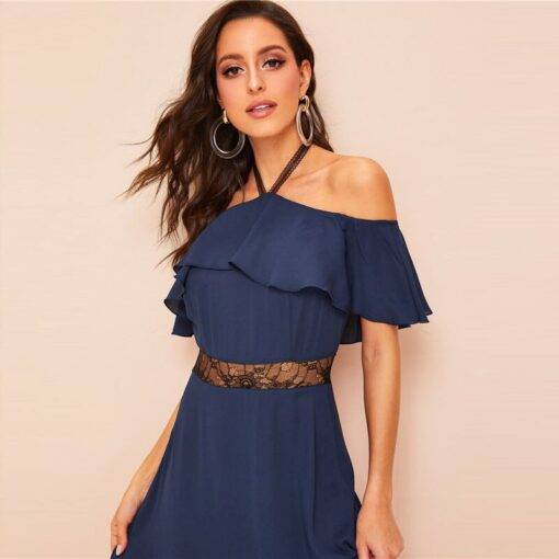 Women’s Ruffled Off Shoulder Navy Blue Dress Dresses & Jumpsuits FASHION & STYLE cb5feb1b7314637725a2e7: Navy Blue