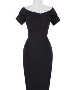 Elegant Vintage Summer Off-Shoulder Women’s Pencil Dress Dresses & Jumpsuits FASHION & STYLE cb5feb1b7314637725a2e7: Black|Green|Navy Blue|Wine Red 