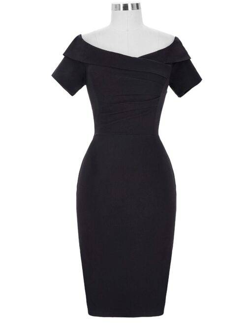 Elegant Vintage Summer Off-Shoulder Women’s Pencil Dress Dresses & Jumpsuits FASHION & STYLE cb5feb1b7314637725a2e7: Black|Green|Navy Blue|Wine Red