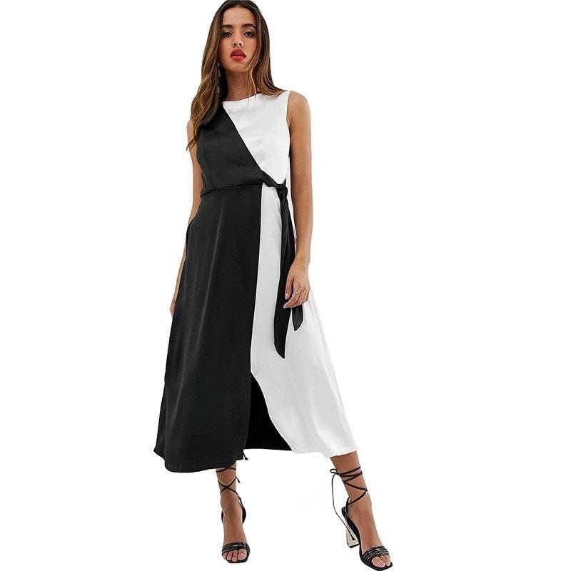 Patchwork Black and White Dress