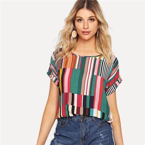 Women’s Multicolor Striped Print Tee Dresses & Jumpsuits FASHION & STYLE cb5feb1b7314637725a2e7: Multi