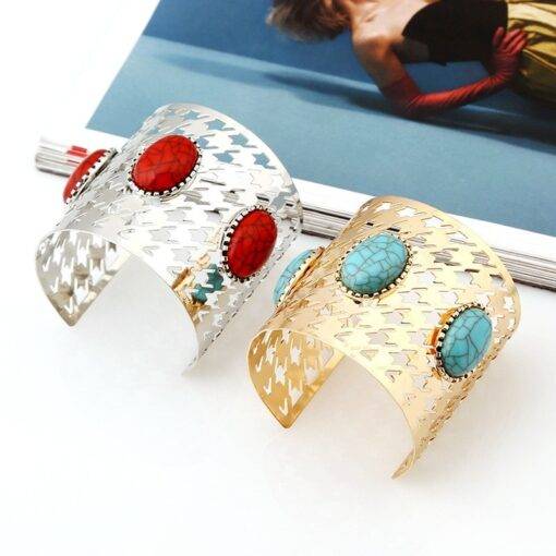 Vintage Cuff Bracelet for Women Bracelets & Bangles JEWELRY & ORNAMENTS Pearls & Gemstones 62cd78dfd1979f0f49311b: Gold / Blue|Silver / Red