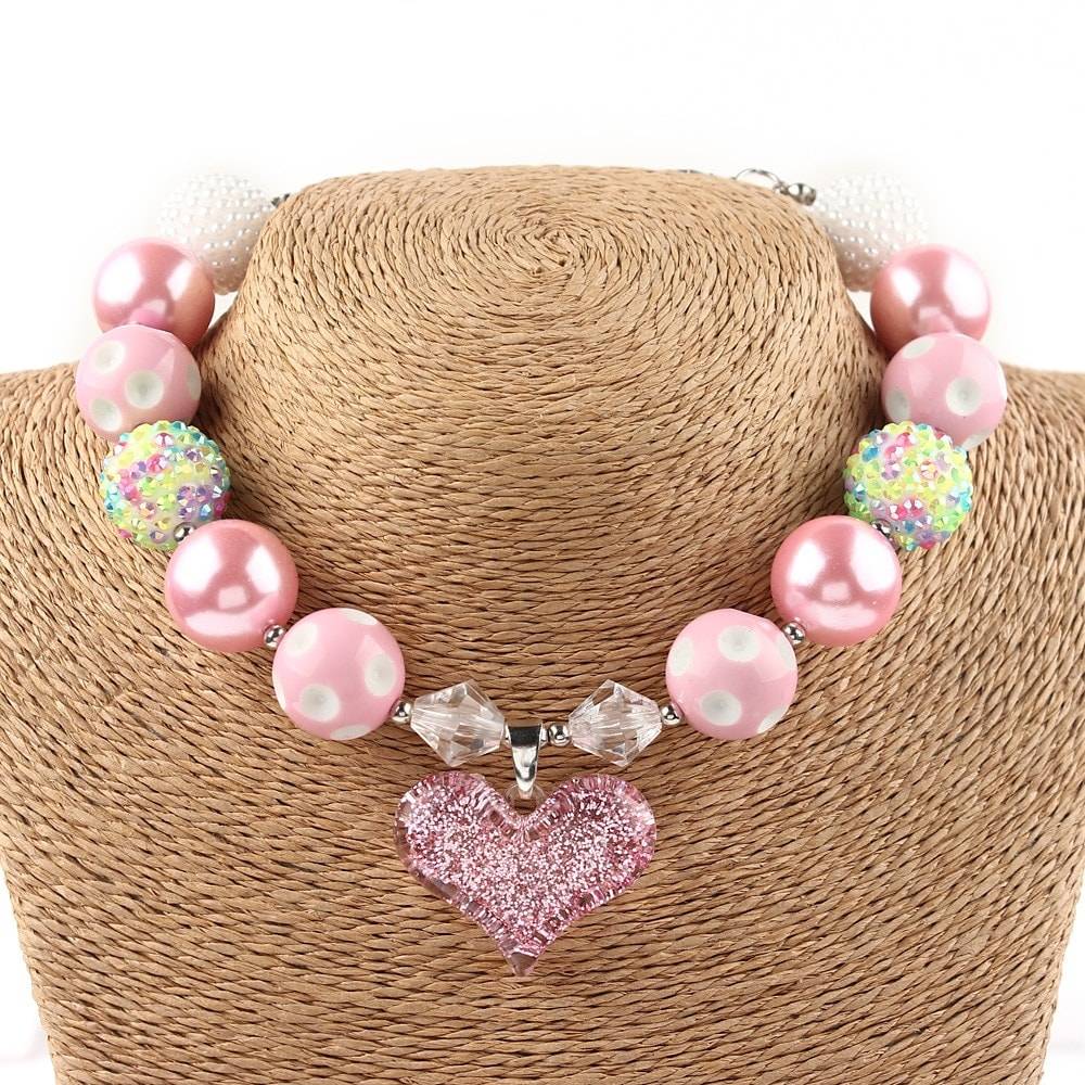 Lovely Heart Shape Plastic Pendant Necklace for Girls