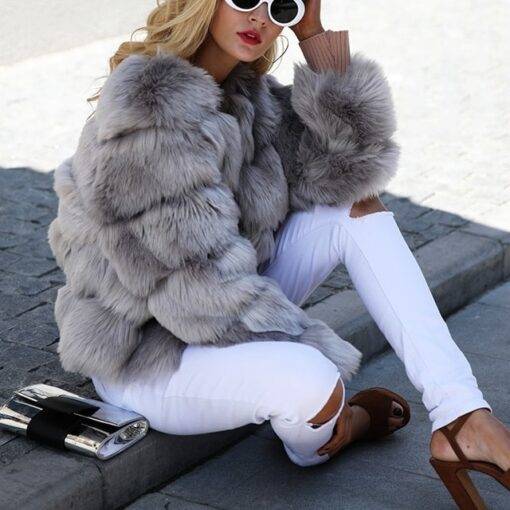 Women’s Fluffy Fur Coat Coats, Suits & Blazers FASHION & STYLE cb5feb1b7314637725a2e7: Black|Gray|Pink