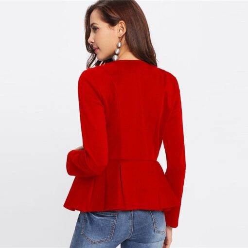 Elegant Pleated Peplum Women’s Jacket Coats, Suits & Blazers FASHION & STYLE cb5feb1b7314637725a2e7: Red