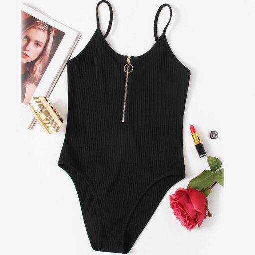 Women’s O-Ring Zipper Black Cami Bodysuit Body Suits FASHION & STYLE cb5feb1b7314637725a2e7: Black