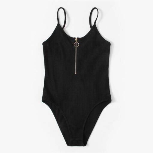 Women’s O-Ring Zipper Black Cami Bodysuit Body Suits FASHION & STYLE cb5feb1b7314637725a2e7: Black