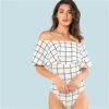 Women’s Plaid Off-Shoulder Bodysuit Body Suits FASHION & STYLE cb5feb1b7314637725a2e7: White