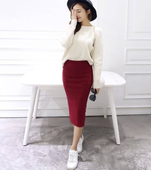 Women’s Classic Mid Pencil Skirt FASHION & STYLE Shorts & Skirts cb5feb1b7314637725a2e7: Black|Deep Gray|Gray|Navy|Red|Wine Red