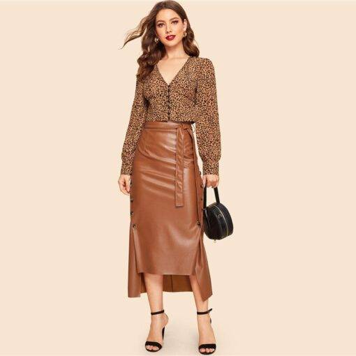 Women’s Brown Elegant Style Split Skirt FASHION & STYLE Shorts & Skirts cb5feb1b7314637725a2e7: Brown