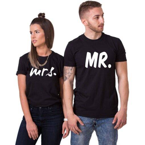 Mr. and Mrs. Printed Couple Matching T-Shirt Family Matching Outfit FASHION & STYLE cb5feb1b7314637725a2e7: Men Black|Men Gray|Men White|Women Black|Women Gray|Women White