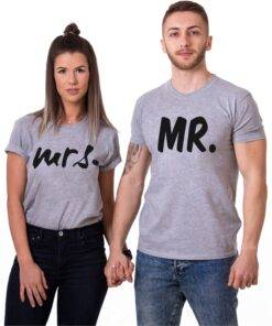 Mr. and Mrs. Printed Couple Matching T-Shirt Family Matching Outfit FASHION & STYLE cb5feb1b7314637725a2e7: Men Black|Men Gray|Men White|Women Black|Women Gray|Women White 