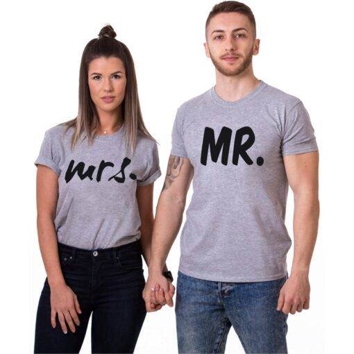 Mr. and Mrs. Printed Couple Matching T-Shirt Family Matching Outfit FASHION & STYLE cb5feb1b7314637725a2e7: Men Black|Men Gray|Men White|Women Black|Women Gray|Women White