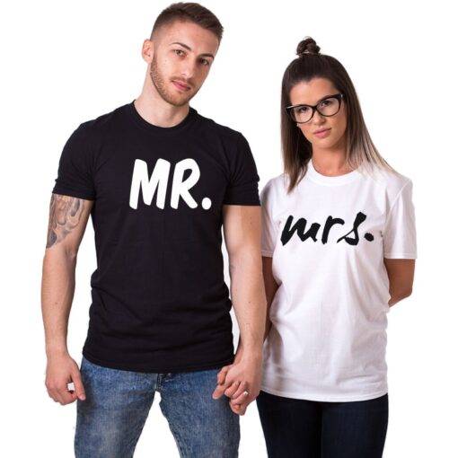 Mr. and Mrs. Printed Couple Matching T-Shirt Family Matching Outfit FASHION & STYLE cb5feb1b7314637725a2e7: Men Black|Men Gray|Men White|Women Black|Women Gray|Women White