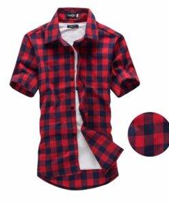 Summer Short-Sleeved Plaid Cotton Men’s Shirt FASHION & STYLE Men & Women Fashion cb5feb1b7314637725a2e7: Black|Blue|Dark Blue|Green|Red / Blue|Red Black 