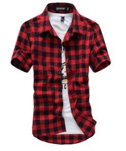 Summer Short-Sleeved Plaid Cotton Men’s Shirt FASHION & STYLE Men & Women Fashion cb5feb1b7314637725a2e7: Black|Blue|Dark Blue|Green|Red / Blue|Red Black