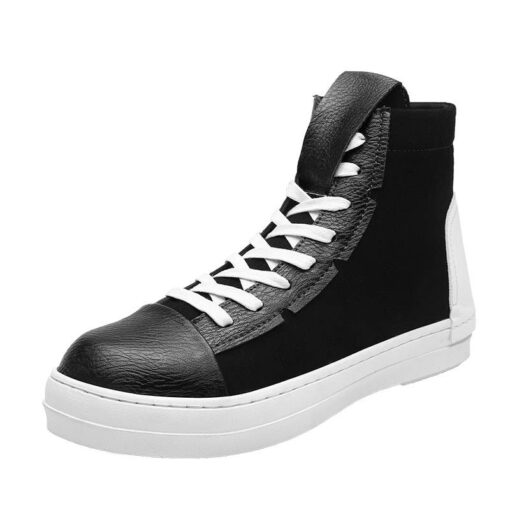 Men’s Hip Hop Spring Leather Sneakers SHOES, HATS & BAGS Sports Shoes & Floaters cb5feb1b7314637725a2e7: Black|Black White|White