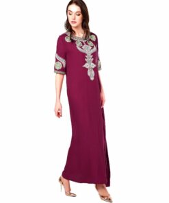 Women’s Islamic Embroidered Maxi Dress FASHION & STYLE Men & Women Fashion cb5feb1b7314637725a2e7: Green|Pink|Purple|Wine Red 