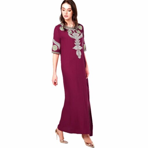 Women’s Islamic Embroidered Maxi Dress FASHION & STYLE Men & Women Fashion cb5feb1b7314637725a2e7: Green|Pink|Purple|Wine Red