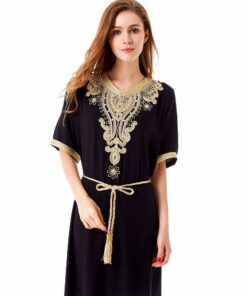 Casual Solid Muslim Women’s Cotton Dress FASHION & STYLE Men & Women Fashion cb5feb1b7314637725a2e7: Black|Blue|Light Brown|Navy Blue|Red 