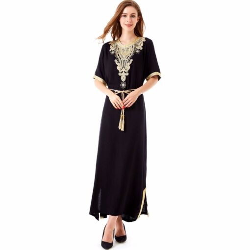 Casual Solid Muslim Women’s Cotton Dress FASHION & STYLE Men & Women Fashion cb5feb1b7314637725a2e7: Black|Blue|Light Brown|Navy Blue|Red