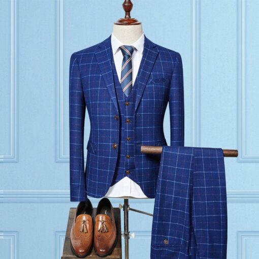 3 Pcs Plaid Suit for Men Coats, Suits & Blazers FASHION & STYLE Men Fashion & Accessories cb5feb1b7314637725a2e7: Blue|Clear|Sky Blue