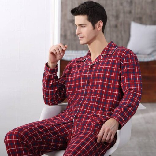 Men’s Checkered Cotton Long Sleeves Pajama Sets FASHION & STYLE Sleepwear cb5feb1b7314637725a2e7: Blue|Purple|White