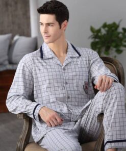 Men’s Checkered Cotton Long Sleeves Pajama Sets FASHION & STYLE Sleepwear cb5feb1b7314637725a2e7: Blue|Purple|White 