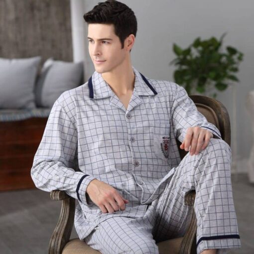 Men’s Checkered Cotton Long Sleeves Pajama Sets FASHION & STYLE Sleepwear cb5feb1b7314637725a2e7: Blue|Purple|White