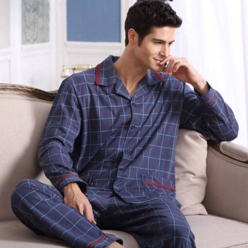 Men’s Checkered Cotton Long Sleeves Pajama Sets FASHION & STYLE Sleepwear cb5feb1b7314637725a2e7: Blue|Purple|White