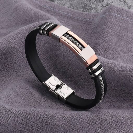 Men’s Stainless Steel and Silicone Black Bracelet JEWELRY & ORNAMENTS Men's Jewelry cb5feb1b7314637725a2e7: Black Gun Plated|Gold|Rose Gold|Silver Plated