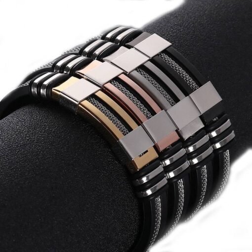 Men’s Stainless Steel and Silicone Black Bracelet JEWELRY & ORNAMENTS Men's Jewelry cb5feb1b7314637725a2e7: Black Gun Plated|Gold|Rose Gold|Silver Plated