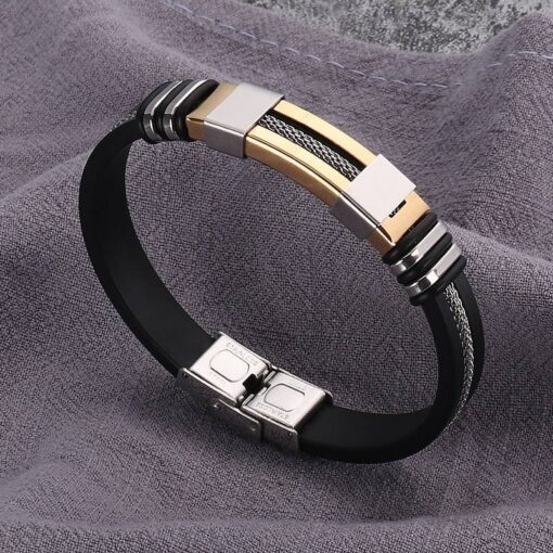 Men’s Stainless Steel and Silicone Black Bracelet JEWELRY & ORNAMENTS Men's Jewelry cb5feb1b7314637725a2e7: Black Gun Plated|Gold|Rose Gold|Silver Plated