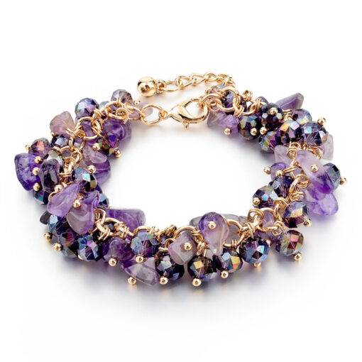 Natural Stones Charm Bracelet Bracelets & Bangles JEWELRY & ORNAMENTS cb5feb1b7314637725a2e7: Golden|Green|Multicolored|Purple|Purple and Red